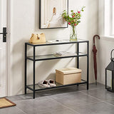 Yaheetech 39.5" Console Table with 3 Storage Shelves,Tempered Glass Sofa Table, Modern Entryway Tables with Metal Frame for Hallway Living Room Bedroom, Easy Assembly, Black Yaheetech