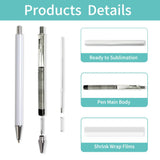 PYD Life 20 Pack Sublimation Pens Blanks No Clip Bulk White with 25 Pieces Shrink Wrap Films,Sublimation Ballpoint Pen Personalized DIY by Pen Heat Press Sublimation Oven PYD Life