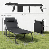 Outsunny Chaise Lounge Chair Outdoor Set of 2, 5-Position Reclining Pool Lounge Chairs with Cushions, Side Pocket, Headrest, Folding Lounger Tanning Chair Camping Cot for Patio, Beach, Black