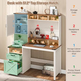 Vabches 51" Executive Desk Farmhouse Home Office Desk with Charging Station, File Drawer, Storage Cabinet, Monitor Stand, Wood Computer Desk with Hutch for Work Study Writing (White) Vabches