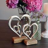 WHW Whole House Worlds Eternity Double Heart Figurines, Set of 2, Hand Cast Aluminum. Mango Wood Gallery Base, 7.75 and 6 Inches WHW Whole House Worlds