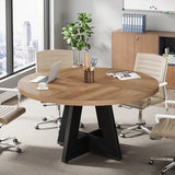 Tribesigns 47-Inch Round Conference Table for 4-6 People, Wooden Meeting Room Table with Thicken Tabletop and Wood Base (Brown+Black) Tribesigns