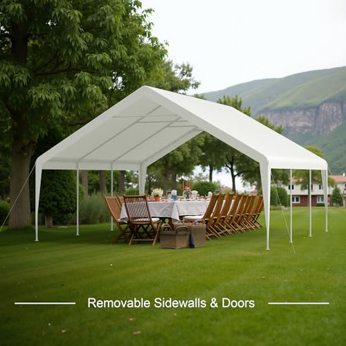 Phonjoroo Party Tent, 20’ x 20’ Heavy Duty Outdoor Canopy Tent All-Season Tarp & Removable Sidewall Waterproof Carport Wedding Canopy with Windows Event Shelters Outdoor Storage Shelter Birthday BBQ Phonjoroo