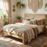 GAOMON Queen Size Rattan Bed Frame, Rattan Bed with LED Light & Natural Headboard, Boho, Storage Space Underneth, Sturdy Wooden Slats Support, No Box Spring Needed GAOMON