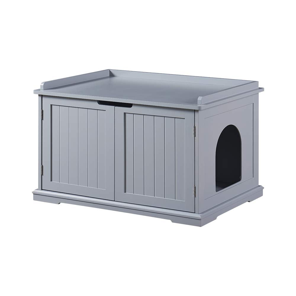 unipaws Cat Litter Box Enclosure Furniture, Cat Washroom, Hidden Litter Box Cover, Cabinet for Large Cat, Dog Proof Cat Litter Boxes, Hideaway Litter Box, Cat House, Grey - WoodArtSupply