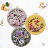 LB 3 Pack Hummingbird Flower Embroidery Kit for Beginners Funny Simple Beginner Embroidery Kit for Adults DIY Starter Kit with Embroidery Hoop Colorful Threads Tools Step by Step Instructions