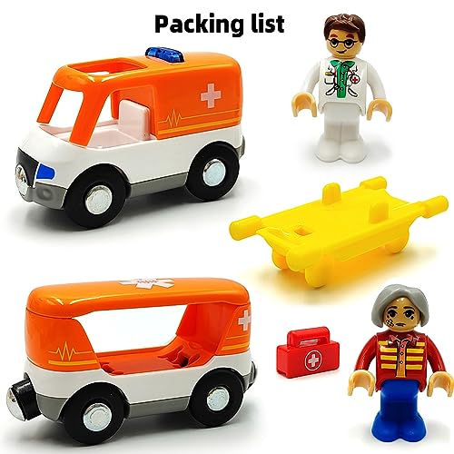 Magnetic Trains Cars Playset Wooden Train Track Accessories Train Set for Toddlers 3-5 Wooden Train Sets for Boys Ages 2-4-7 (Ambulance B (with Light and Sound)) DSHMIXIA
