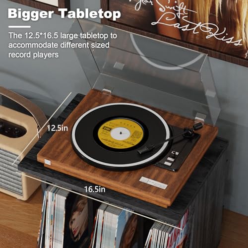 Emfogo Vinyl Record Storage, Record Player Stand Wall Mount Up to 80-100 Albums, 3-Compartment Vinyl Record Holder, Black Emfogo