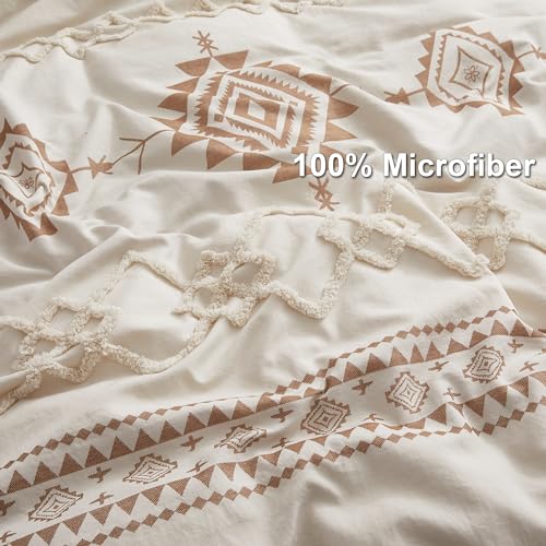 Oli Anderson Boho Duvet Cover Set King Size, Beige and Terracotta Color Clash 3 Pieces Microfiber Bedding Set, Durable and Super Soft Duvet Covers with Zipper and Ties, 104"*90" Oli Anderson