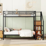 Harper & Bright Designs Metal Bunk Bed with Stairs and Wardrobe, Twin Over Twin Bunk Bed Frame with Storage Ladder, for Kids Teens Adults, Black Harper & Bright Designs