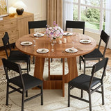 HUAHUU Round Dining Table Set for 6, 7-Piece Kitchen Table and Chairs for 6, 47'' Round Dining Room Table Set with 6 Chairs, Space Saving Dining Table with Wood Base for Kitchen, Living Room, Brown HUAHUU