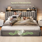 EnHomee King Size Bed Frame with 2 Metal Storage Drawers, Vertical Tufted Upholstered King Platform Bed with Headboard Shelf, 1000lbs Heavy Duty, No Box Spring Needed,Easy Assembly,Grey EnHomee