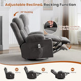 MAHOMICO Swivel Rocker Recliner Chair with Vibration Massage and Heat for Living Room,with Rocking Function and Side Pocket, USB Charge Port,2 Cup Holders