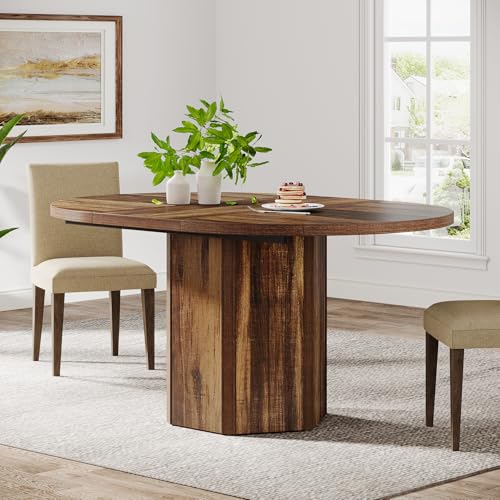 Tribesigns 55.12 Inches Oval Dining Table for 4-6 People, Wood Kitchen Table, Rustic Dinner Room Table, Home Furniture Kitchen Table for Kitchen, Home Dining Room, Living Room, Wooden Base, Brown Tribesigns