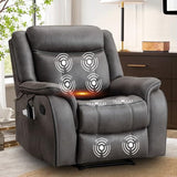 BAMCANFUR Massage Recliner Chair with Heated, Faux Leather Recliner Chairs for Adults, 39" Wide Manual Reclining Ergonomic Lounge Chair for Living Room with Overstuffed Backrest, Side Pocket, Grey BAMCANFUR