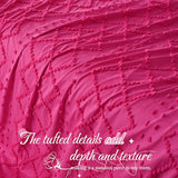 Manyshofu 5Pcs Boho Full Duvet Cover Set - Tufted Hot Pink Duvet Cover Pattern, Shabby Chic Boho Bedding Set Textured Comforter Covers with Embroidery Pillow Shams Manyshofu