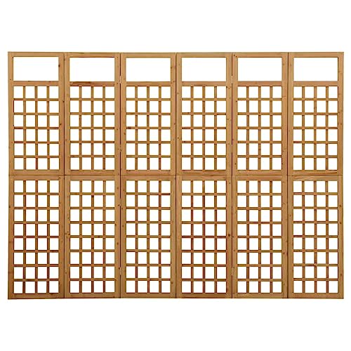 vidaXL 6-Panel Room Divider/Trellis, Solid Fir Wood, Outdoor Suitable, Plant Supporter, Foldable Design, Brown, Size: 95.5"x70.9", Assembly Required vidaXL