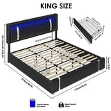 Keyluv Modern King Size Bed Frame with RGB LED Lights, USB Ports & Storage Drawers in Black Keyluv