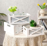 Set of 3 Nesting Wooden Crates, Rustic Wooden Storage Container Boxes with Cutout Handles, Decorative Farmhouse Wood Baskets for Display, Barn Door (Whitewash) Venalys