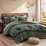 MaiRêve Embroidery Comforter Set, Boho Farmhouse Western Bedding Set, All Season Bed in A Bag Comforter Set with Sheets, Pillowcases & Shams, Olive Green King 7 Pieces MaiRêve