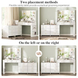 Ieejdn Makeup Vanity Desk with Mirror and Lights, Vanity Desk with 8 Drawers & Storage Shelves, Vanity Table with Power Outlet, 3 Color Modes & Adjustable Brightness Dressing Table, Bedroom,White Ieejdn