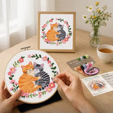 Nuberlic Cat Embroidery Kit for Beginners, DIY Cross Stitch Starter Kit Including Cloth with Pattern, Embroidery Hoop, Needles Instructions and Threads for Adults