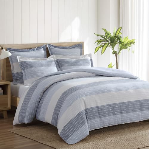 Levtex Home Sand Stripes Blue King Duvet Cover Set (106x94in) with 2 Pillowcases (36x20in) - Woven Jacquard Stripe - Navy, Blue, Grey, Cream - Cotton King Size Duvet Cover Set - Soft, Pre-Washed Levtex Home