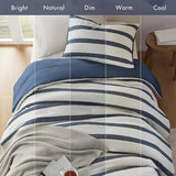 Madison Park Essentials Striped Comforter Set Twin Size, Yarn-Dyed Reversible Comforter with Minimalist Stripes, Crinkled Texture Bedding Set for All-Season Lightweight Warmth, Merritt Blue Madison Park