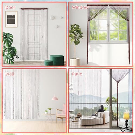 VavoStocks 4 Pack Decorative Beaded Curtains Door String Curtains, Hanging Fringe Room Divider Beads Wall Panel Boho Tassel Screen with 5 Rows Beaded for Doorway Window Wall Closet (39×79in, Coffee) VavoStocks