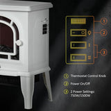HOMCOM 18" Electric Fireplace Stove, Freestanding Fireplace Heater with Realistic LED Flame, Adjustable Temperature, Overheat Protection, 750W/1500W, White HOMCOM