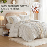 INK+IVY Comforter for King Size Bed, Chenille Tufted, Breathable Cotton Comforter Set King, All Season Modern Boho Comforter with Farmhouse Bedding Flare, 2 Matching Shams, King Ivory 3 Piece INK+IVY