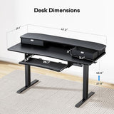 HUANUO 48" x 26" Electric Standing Desk with 2 Drawers & 26.7" Large Keyboard Tray, C-Clamp Mount Compatible, Adjustable Computer Desk for Home Office, Stand Up Desk with 4 Height Presets, Black HUANUO