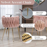 HAIZAO 5 Pieces Modern Gold Dining Table Set, 51'' Small Luxury Rectangle Kitchen Table Set, 4 Person Clear Glass Top Minimalist Dinner Table Set, Pink Woven Chair, for Home Apartment Office HAIZAO