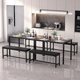 VECELO 3-Piece 63" Extendable Kitchen Table with Benches/Chairs, Modern Breakfast Dinette/Dining Room Set for 4/6/2, Small Space Saving Design, Easy Assembly VECELO