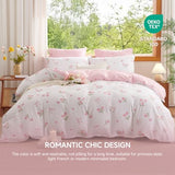 Erwinmu Floral Duvet Cover Set Twin Size,Pink Tulip Bow Ties Reversible Bedding Set with Heart Pattern for Girls Kids,Romantic Microfiber Comforter Cover 2Pcs with Zipper Closure and 1 Pillowcase Erwinmu