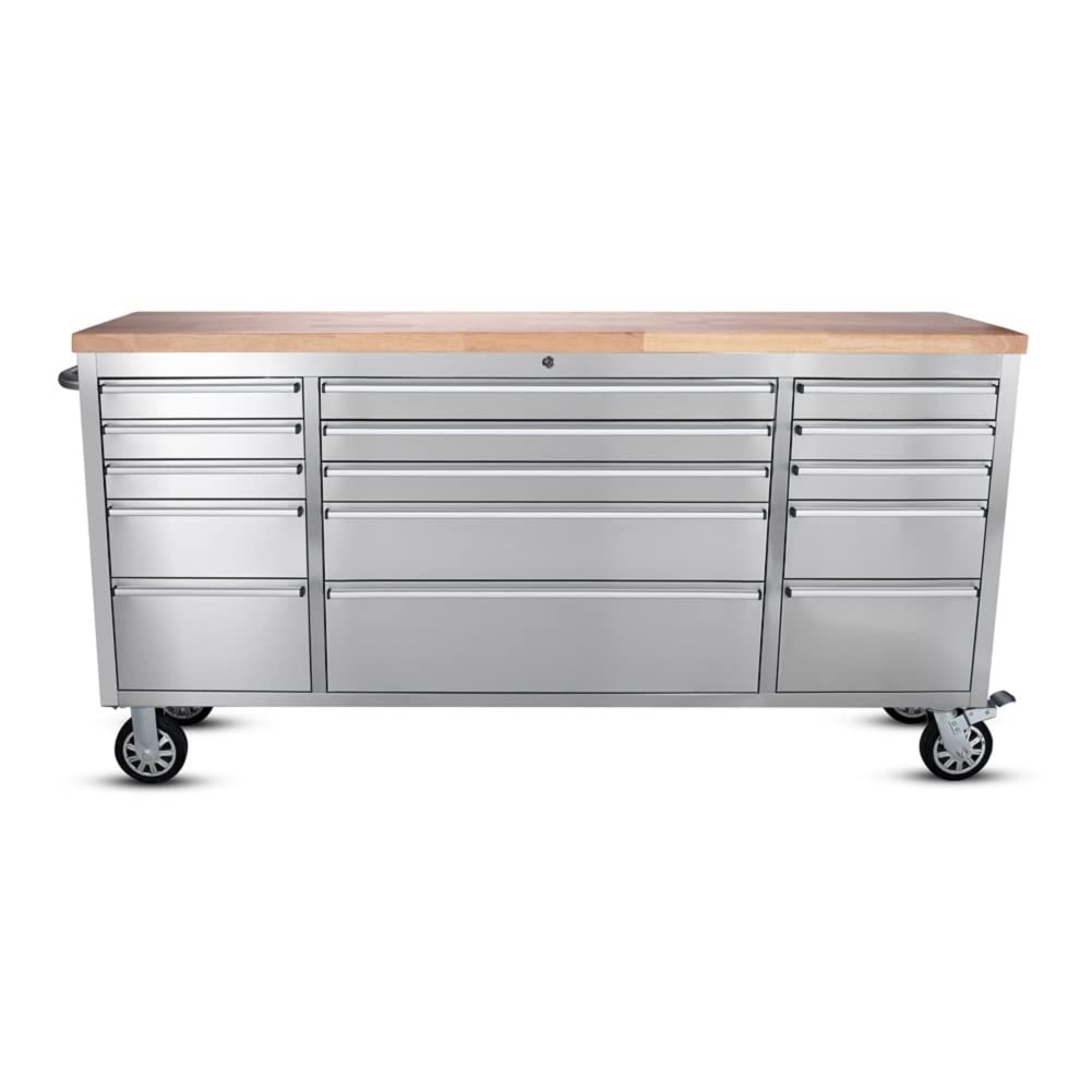 CT Copper Tailor 72-inch Tool Chest with 15 Drawers and Wheels, Mobile Garage Workbench Storage Tool Cabinet, Large Rolling Tool Box with Wood Top CT Copper Tailor