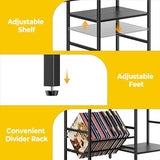 Record Player Stand with LED Light, Turntable Stand with Vinyl Storage - Up to 300+ Albums, 3-Tier Record Player Table Cabinet, Adjustable Shelf & V-Shaped Holder, Vinyl Display Shelf for Living Room Nidouillet