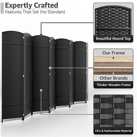 Sorbus 8-Panel Black Room Divider with Double Hinged Panels, 6 ft Tall Folding Privacy Screen Sorbus