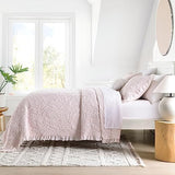 HORIMOTE HOME Pink Ruffled Quilt Queen Size, Stone-Washed Microfiber Lightweight Crinkled Farmhouse Rustic Shabby Chic Bedding Set, 3 Pieces Reversible Bedspread with Pillow Shams for All Season HORIMOTE HOME