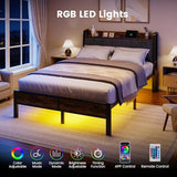 Liians Full Size Bed Frame with Smart LED Light, Wood Storage Charging Station Headboard, Metal Platform Bed, No Box Spring Required, Easy Assembly, Noise Free Liians