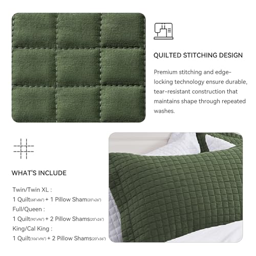 SunStyle Home Olive Green Quilt King Size, Lightweight Comforter Blanket Bedspread Soft Reversible Coverlet for All Season 3pcs Army Green Square Quilted Bedding Set (1 Quilt 2 Pillow Shams)(106"x96") SunStyle Home