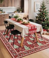 GarveeHome Red Christmas Rug 5x7 Washable Soft Stain Resistant for Living Room Bedroom Nursery Office Christmas Tree Animals Print Holiday Decor Low-Pile Carpet GarveeHome