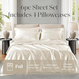 Madison Park Essentials Satin Sheet Set Luxury and Silky with Natural Sheen, Elastic 14" Pocket fits up to 16" Mattress, All Around Elastic - Year-Round Bedding, Full, Ivory, 6 Piece Madison Park