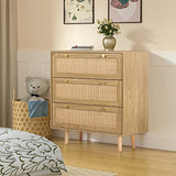 Anmytek 3 Drawer Dresser for Bedroom, Rattan Dresser Modern Wood Chest of Drawers with Spacious Storage for Bedroom Hallway Living Room, Rustic Oak, H0027 Anmytek