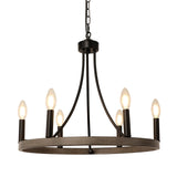 WBinDX Wagon Wheel Chandelier, 6-Light Modern Farmhouse Chandeliers for Dining Room, 19.68 Inch Black Faux Wood Metal Round Chandeliers for Entryway Kitchen Table Living Room Foyer WBinDX