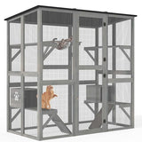 YITAHOME Catio Outdoor Cat Enclosure Large, Tall Wooden Cat House with Weatherproof Asphalt Roof, Cat Cage Playpen with Multiple Platforms & 2 Resting Boxes, 70.9" L x 38.2" W x 70.9" H YITAHOME