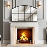 WAMIRRO Wide Window Pane Black Mirror,Farmhouse Arched Wall Mirror,Grid Mirror for Fireplace/Entryway/Hallway/Living Room,42“X28” (Black Wide mirror) WAMIRRO