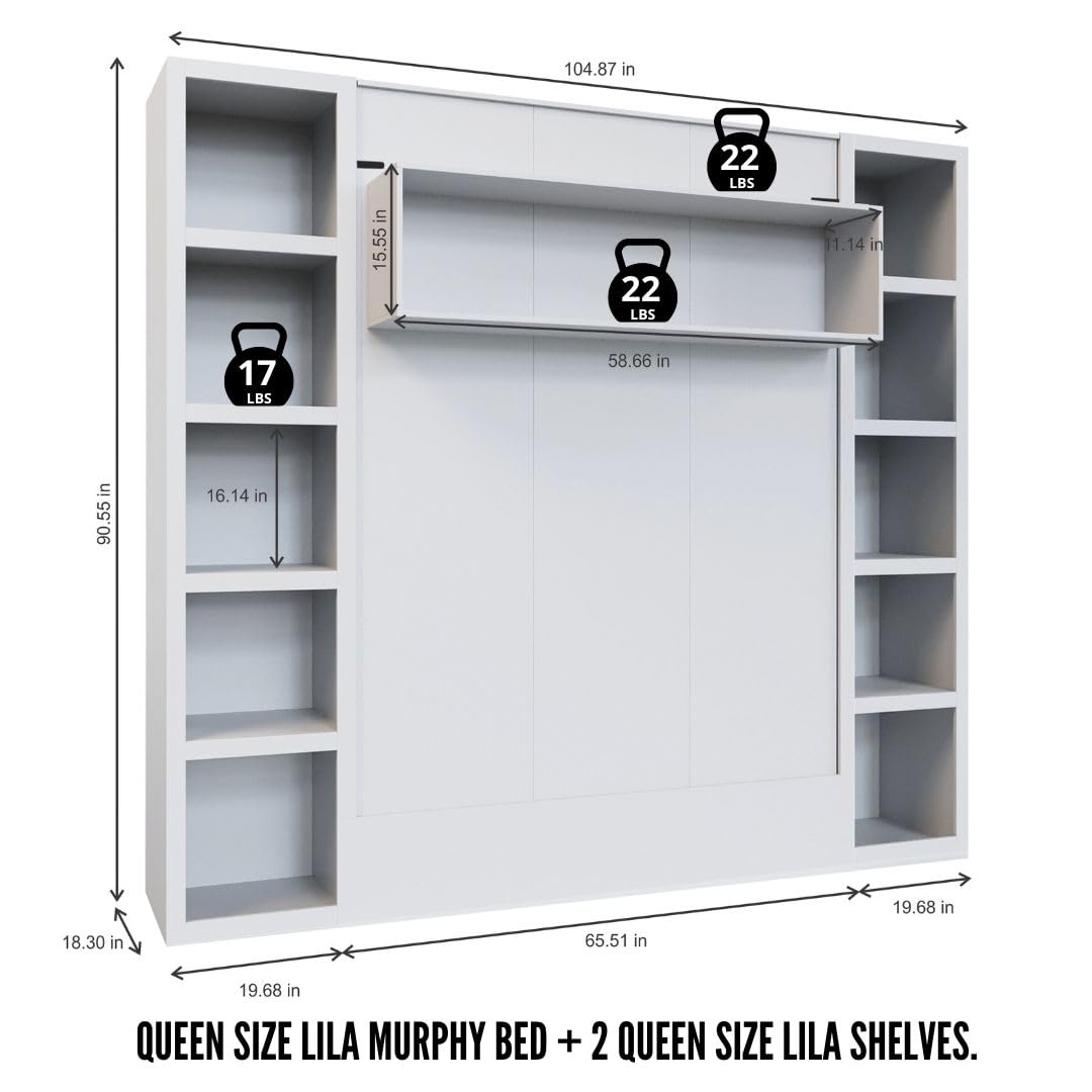 Oakland Living Easy-Lift Queen Murphy Wall Bed in White with Two Bookshelves Oakland Living