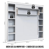 Oakland Living Easy-Lift Queen Murphy Wall Bed in White with Two Bookshelves Oakland Living
