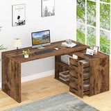 HSH L Shape Home Office Desk with Drawers, L-Shaped Computer Desk with Storage Cabinet Shelves, Wood Executive Desk for Writing Work, Reversible Study Table in Bedroom Living Room, Rustic Brown, 55 In HSH